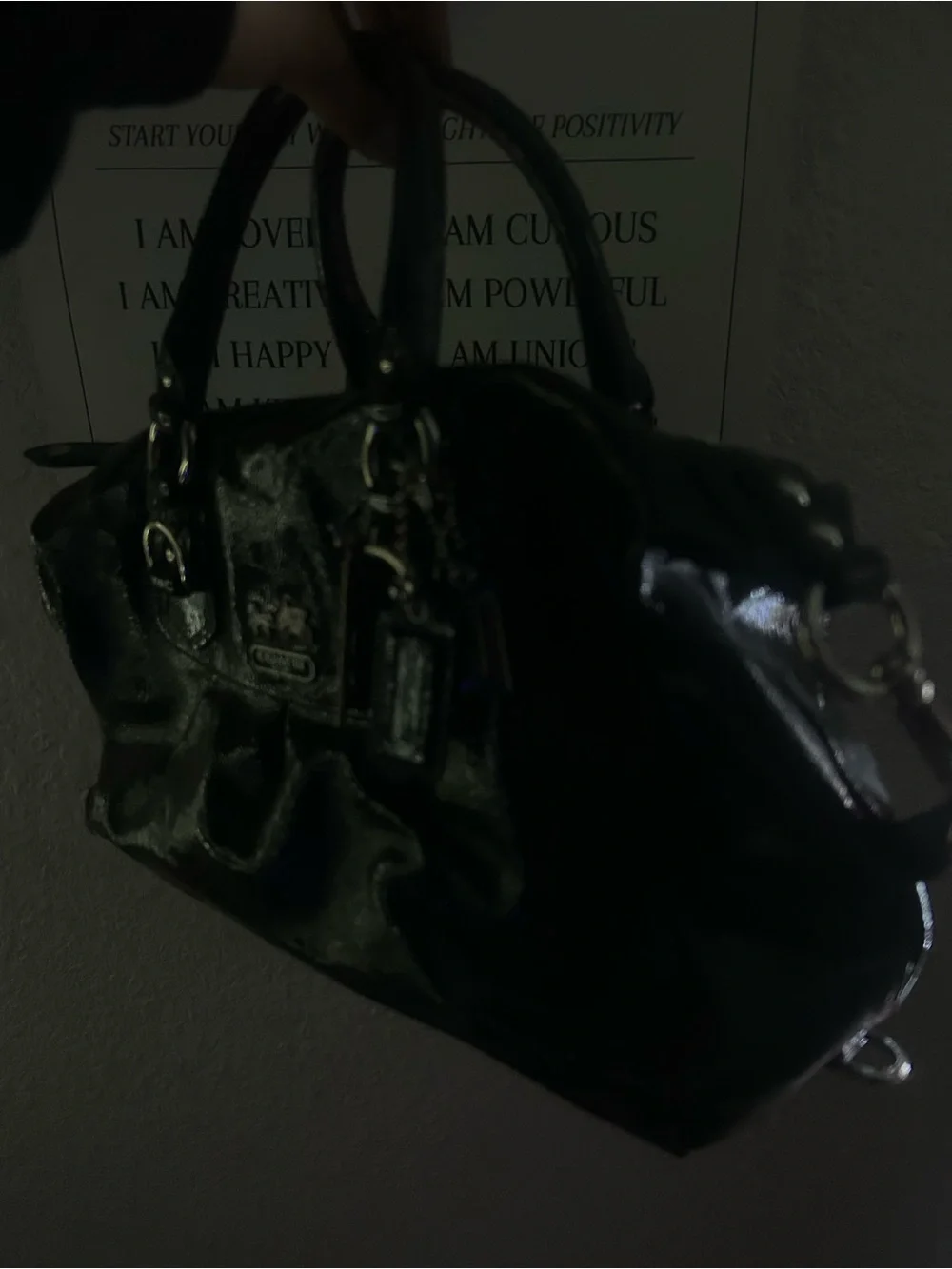 Coach Black Patent Satchel with Silver Hardware